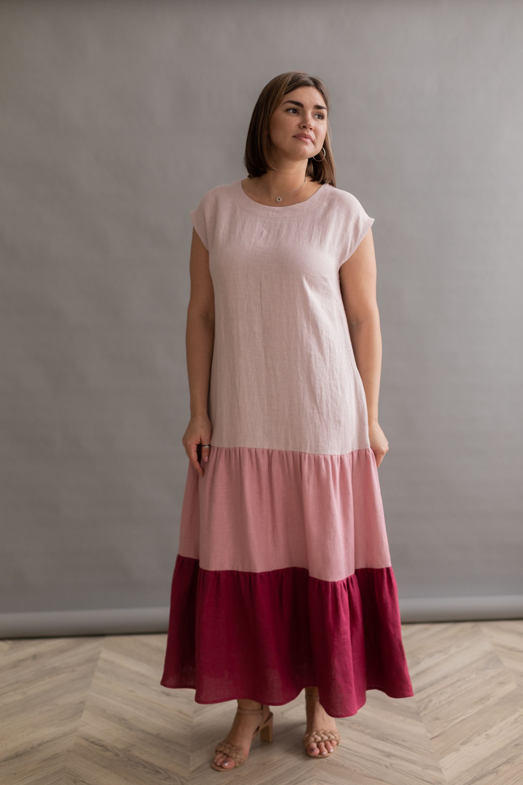 Платье с градиентом Плюс, цвет светло-розовый, розовый, ягодный